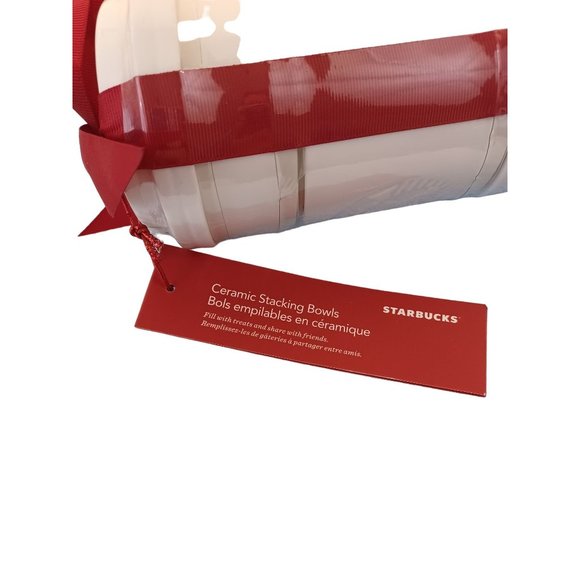 NWT New Starbucks Coffee White Ceramic Stacking Bowls Cups Set of 3 Gift - Picture 6 of 7